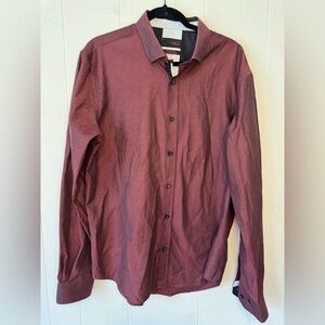Men's Burgundy Long-Sleeve Button-Down Shirt